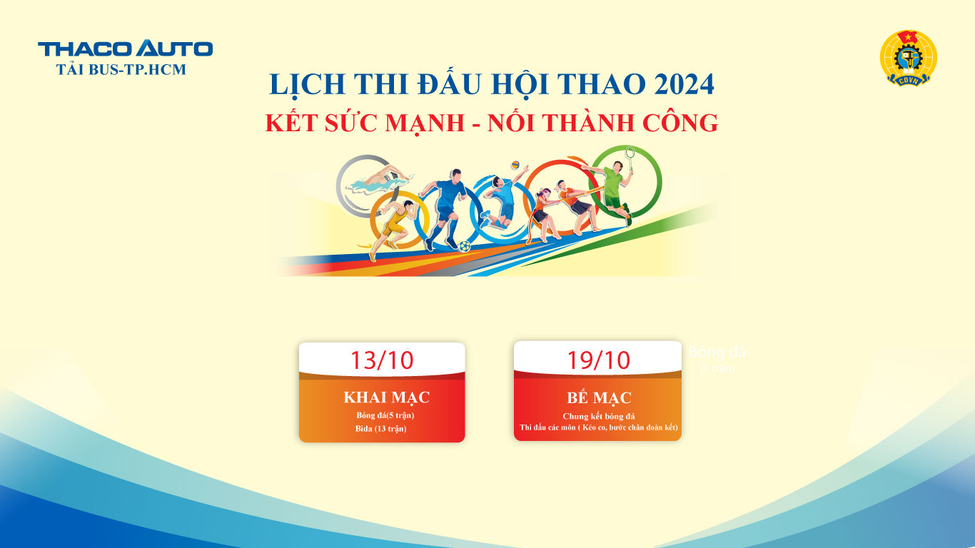 Lịch thi đấu Hội thao “Kết sức mạnh - Nối thành công” năm 2024 tại THACO AUTO Tải Bus - TP.HCM.